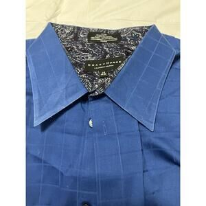 Crazy Horse - Mens Size 18 (34-36) Sateen Button Up Blue Striped Collar Shirt